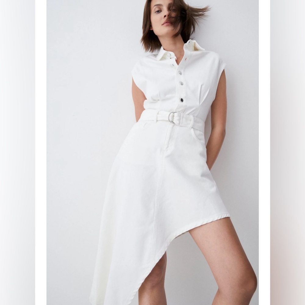 NWT Karen Millen Asymmetrical denim white dress